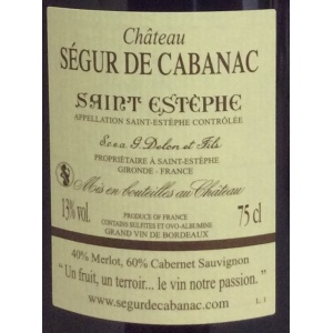Château SEGUR DE CABANAC 2019, Saint Estèphe - 0.75 l